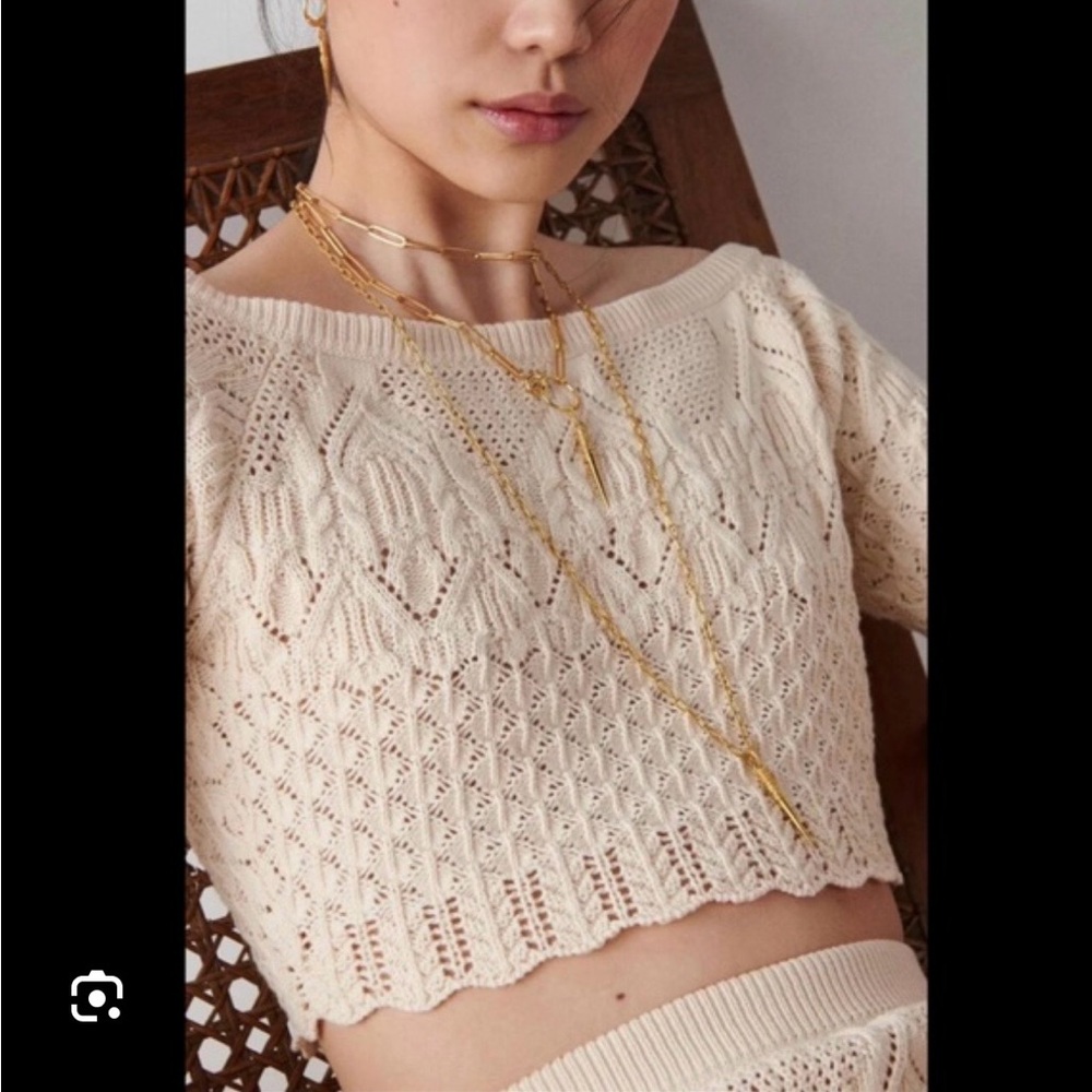 ba&sh Cream Knit Off the Shoulder Top
